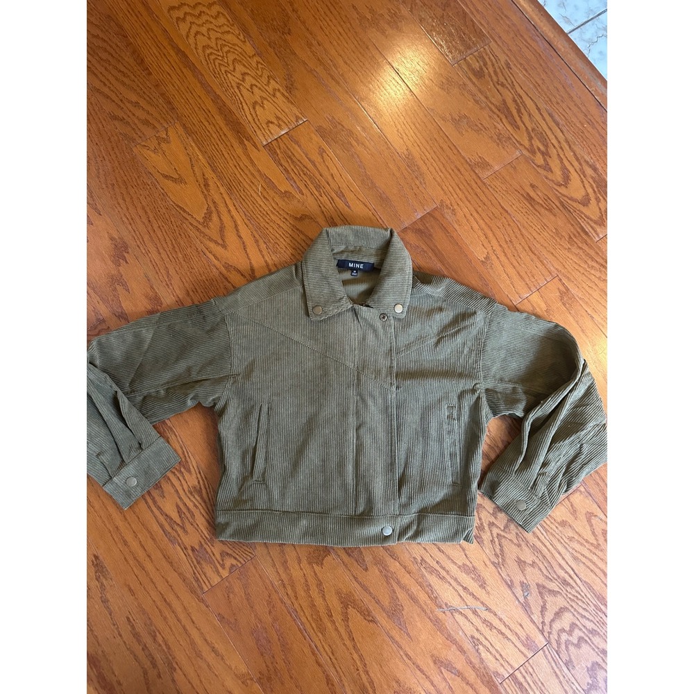Mine Women Olive Green Corduroy Cropped Western Zip Front Jacket Size M CR1441